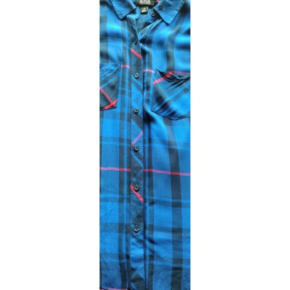 A New Approach Top Small Long Sleeve Plaid Button Up Pockets Tab Sleeve - Picture 7 of 13